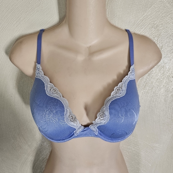 Maidenform Custom Lift Jacquard Bra with Lace Blue Push Up Bra Size Women's - Picture 3 of 10